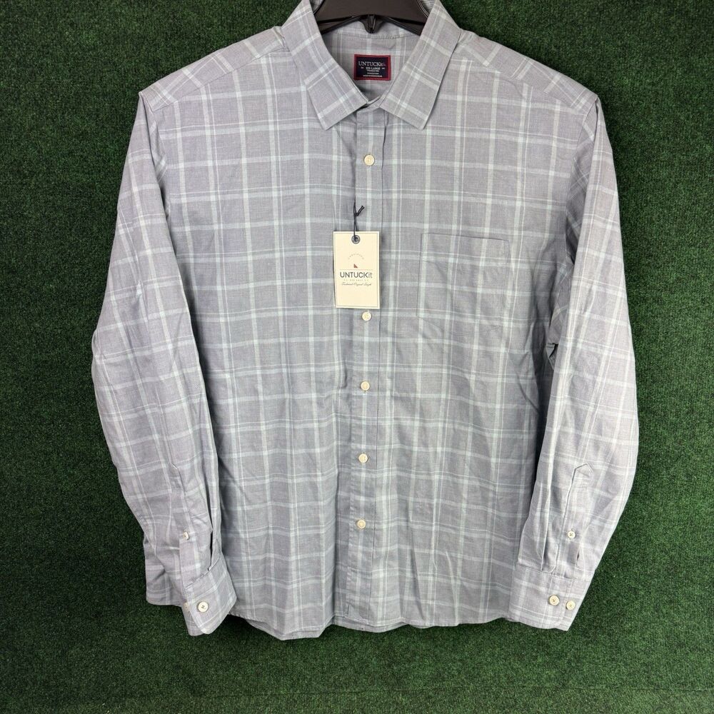 UNTUCKit Men's Wrinkle-Free Romagna Long Sleeve Plaid Shirt XXL Blue Gray
